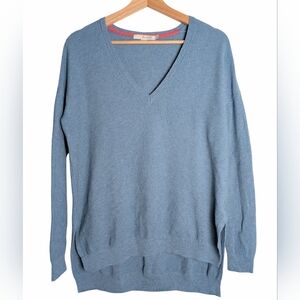 Boden Wool Blend V Neck Side Slit Knit Pullover Sweater Sz M Blue Relaxed Cozy